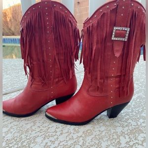 DINGO RED WOMEN'S VEGAS FRINGE POINTED TOE WESTERN BOOTS, Size 8